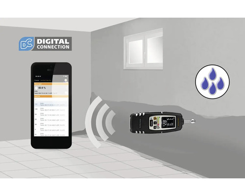 Feuchtigkeitsmessgerät in Verbindung mit einem Smartphone zur Messung der Wandfeuchtigkeit