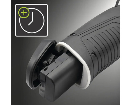 Akkulaufzeit Symbol und Akku im Werkzeuggriff