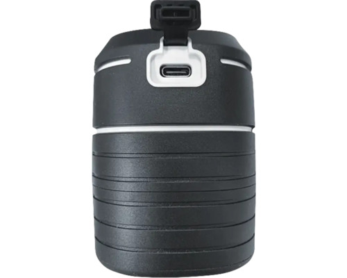 Schwarze, runde Lampe mit USB-Anschluss