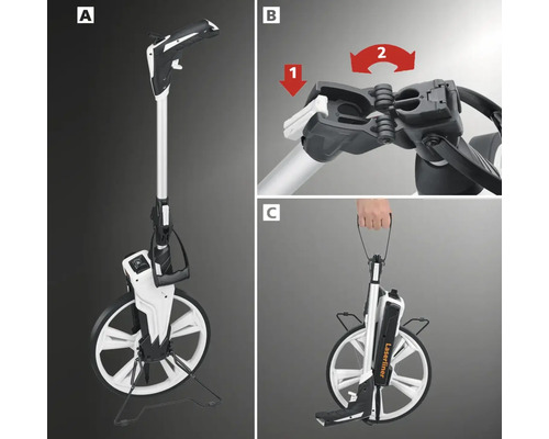 Odomètre avec poignée pliable sous différents angles
