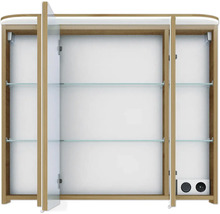 Badmöbel-Set Pelipal Sunline 108 BxHxT 92 x 200 x 50,8 cm Frontfarbe eiche riviera Badmöbelset 3-teilig mit Waschtisch Mineralmarmor weiß und Waschtischunterschrank Spiegelschrank mit LED-Beleuchtung