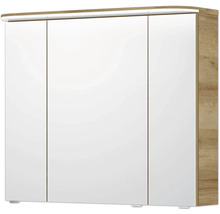 Badmöbel-Set Pelipal Sunline 108 BxHxT 92 x 200 x 50,8 cm Frontfarbe eiche riviera Badmöbelset 3-teilig mit Waschtisch Mineralmarmor weiß und Waschtischunterschrank Spiegelschrank mit LED-Beleuchtung