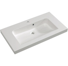 Badmöbel-Set Pelipal Sunline 108 BxHxT 92 x 200 x 50,8 cm Frontfarbe eiche riviera Badmöbelset 3-teilig mit Waschtisch Mineralmarmor weiß und Waschtischunterschrank Spiegelschrank mit LED-Beleuchtung
