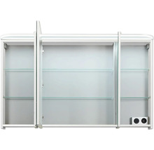 Badmöbel-Set Pelipal Sunline 108 BxHxT 123 x 200 x 50,8 cm Frontfarbe weiß hochglanz Badmöbelset 3-teilig mit Waschtisch Mineralmarmor weiß und Waschtischunterschrank Spiegelschrank mit LED-Beleuchtung