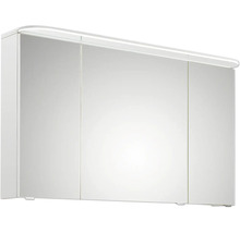 Badmöbel-Set Pelipal Sunline 108 BxHxT 123 x 200 x 50,8 cm Frontfarbe weiß hochglanz Badmöbelset 3-teilig mit Waschtisch Mineralmarmor weiß und Waschtischunterschrank Spiegelschrank mit LED-Beleuchtung