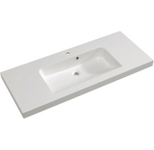 Badmöbel-Set Pelipal Sunline 108 BxHxT 123 x 200 x 50,8 cm Frontfarbe weiß hochglanz Badmöbelset 3-teilig mit Waschtisch Mineralmarmor weiß und Waschtischunterschrank Spiegelschrank mit LED-Beleuchtung