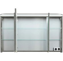 Badmöbel-Set Pelipal Sunline 108 BxHxT 123 x 200 x 50,8 cm Frontfarbe graphit struktur quer Badmöbelset 3-teilig mit Waschtisch Mineralmarmor weiß und Waschtischunterschrank Spiegelschrank mit LED-Beleuchtung