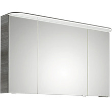Badmöbel-Set Pelipal Sunline 108 BxHxT 123 x 200 x 50,8 cm Frontfarbe graphit struktur quer Badmöbelset 3-teilig mit Waschtisch Mineralmarmor weiß und Waschtischunterschrank Spiegelschrank mit LED-Beleuchtung