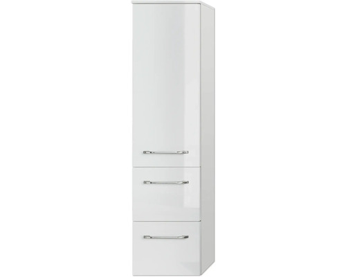 Armoire haute de salle de bains blanche avec trois tiroirs et poignées
