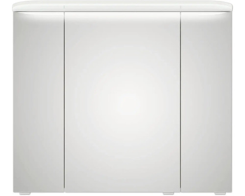 Armoire de toilette blanche avec trois portes.