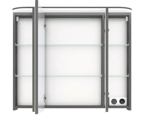 Armoire de toilette avec trois portes et étagères en verre pour salle de bains