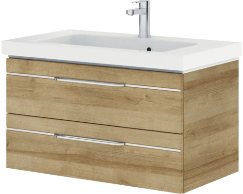 Meuble sous-vasque avec deux tiroirs, lavabo et robinet
