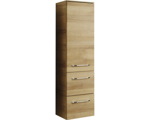 Armoire haute en bois avec trois tiroirs et poignées