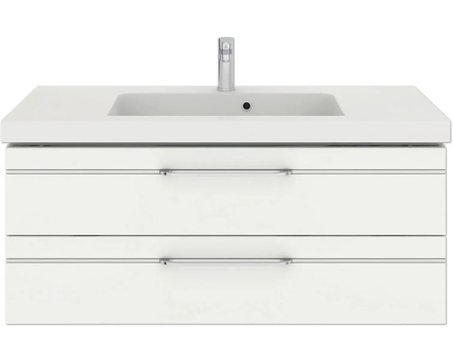 Meuble sous-lavabo avec deux tiroirs, lavabo et robinet