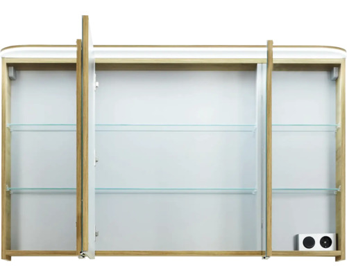 Spiegelschrank mit offenen Türen und Glasablagen