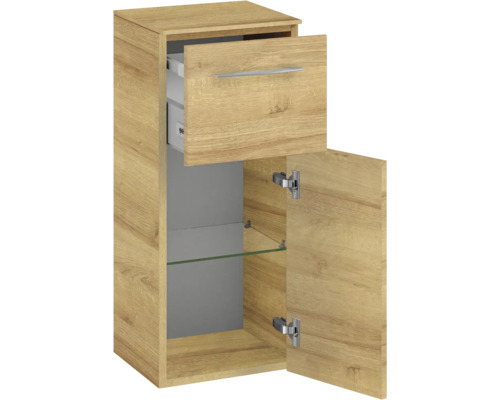 Armoire haute avec tiroir, porte et étagère en verre