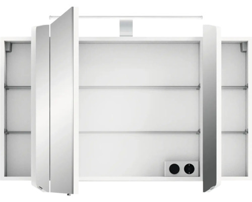 Armoire de toilette avec étagères, portes miroir et lumière
