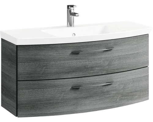 Meuble sous-vasque avec deux tiroirs, décor bois et vasque à poser