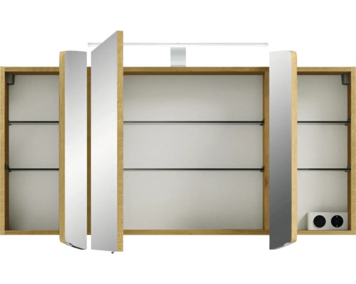Armoire de toilette à trois portes, éclairage et prise