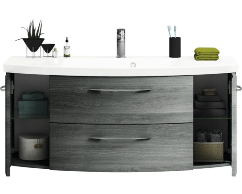 Meuble sous-lavabo avec espace de rangement ouvert et deux tiroirs