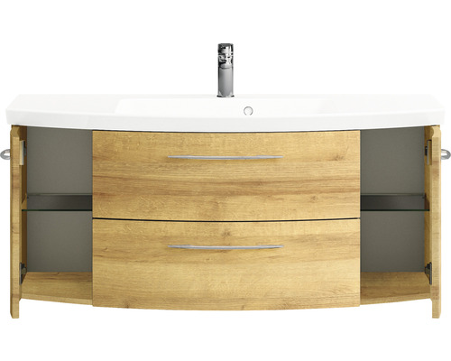Meuble sous-vasque avec deux tiroirs, deux portes, un lavabo et un robinet