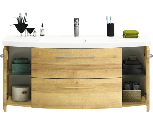 Meuble sous-vasque avec tiroirs, portes et espace de rangement pour les accessoires de salle de bain