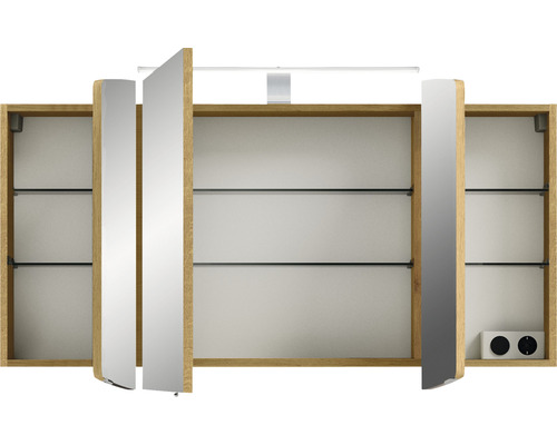 Armoire de toilette avec éclairage, prises et étagères en verre