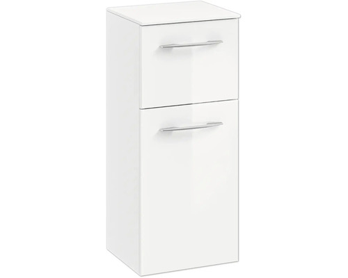 Weißer Badezimmer-Unterschrank mit zwei Schubladen und Griffen