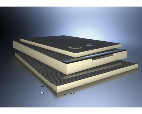 Duschelement mit verschiedenen Schichten und Ablaufrinne