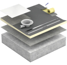 Structure en couches d''un receveur de douche avec système de drainage