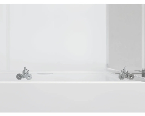 Vue détaillée d''une cabine de douche avec mécanisme à roulettes