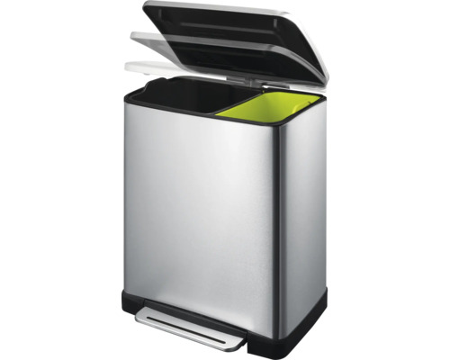 Abfalltrennsystem mit zwei Fächern und Tretpedal aus Edelstahl