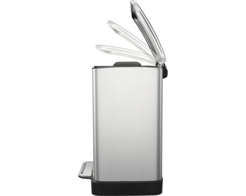 Poubelle à pédale en acier inoxydable avec couvercle ouvert