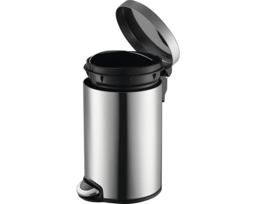 Poubelle à pédale en acier inoxydable avec couvercle ouvert