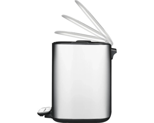 Poubelle à pédale en acier inoxydable avec couvercle ouvert