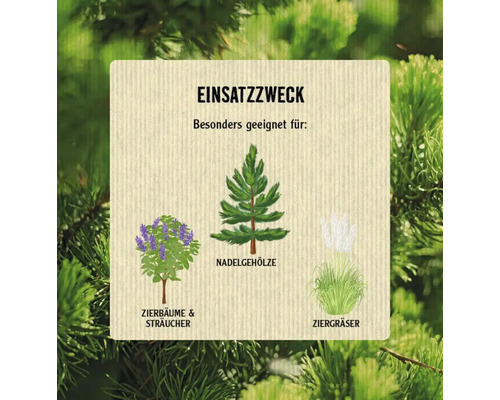 Illustration des Verwendungszwecks für Nadelgehölze, Zierbäume und Sträucher sowie Ziergräser