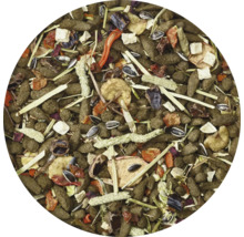 Aliment complet pour petits animaux composé de granulés, céréales, graines, légumes secs et herbes