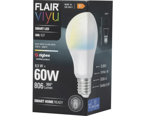 Verpackung einer Flair Viyu A60 E27 Smart LED Lampe