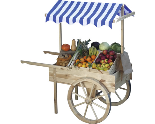 Holzverkaufsstand mit Obst und Gemüse