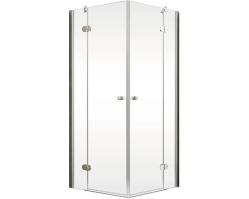 Eckdusche mit zwei Drehtüren aus Klarglas