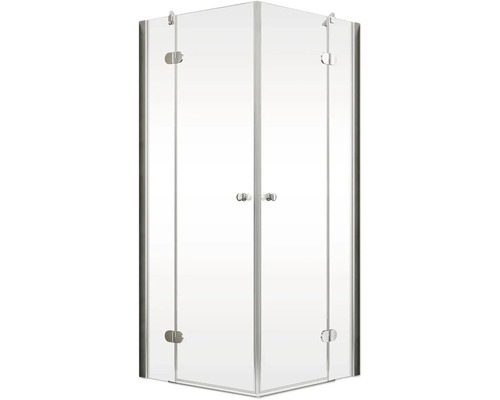 Douche d''angle avec deux portes en verre