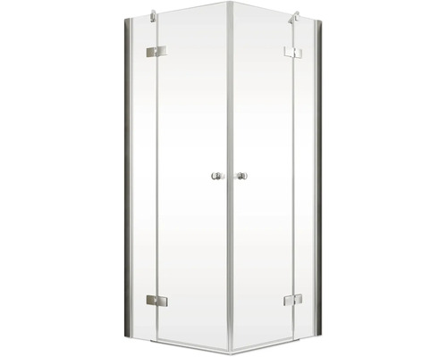 Eckdusche mit zwei Drehtüren aus Glas