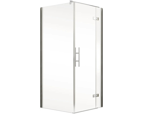 Eckdusche mit Glastür und Griff