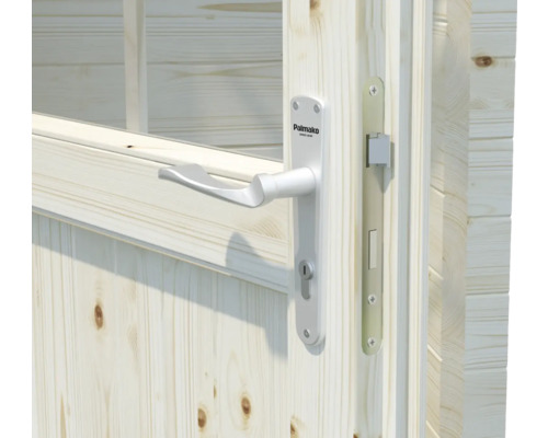 Detailaufnahme einer Holztür mit Griff und Schloss von Palmako