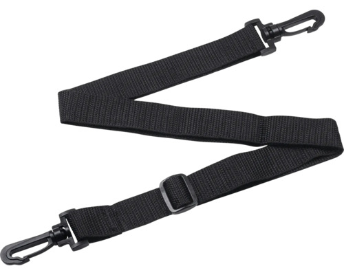 Schwarzer Tragegurt mit Karabinerhaken und Verstellmechanismus