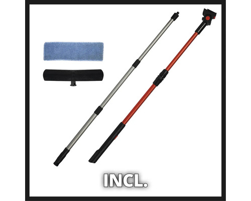 Kit de nettoyage de fenêtres avec deux manches télescopiques, raclette et housse microfibre