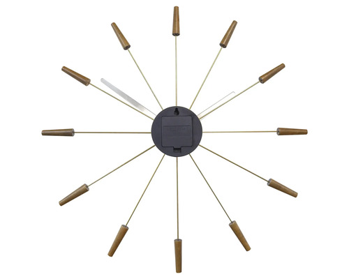 Horloge murale avec applications en bois et aiguilles