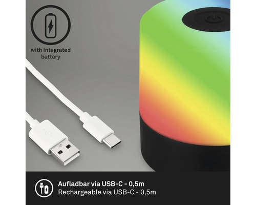 Lampe de chevet avec batterie intégrée et câble de chargement USB-C