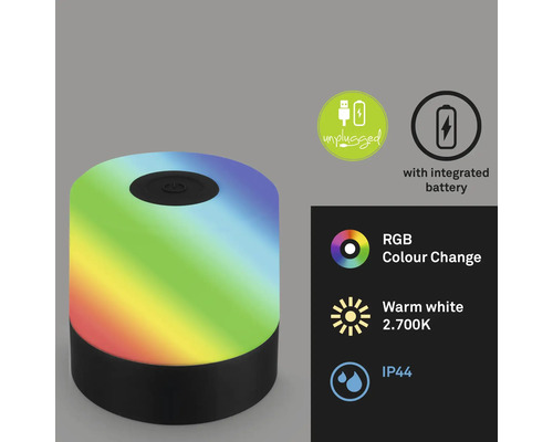 Lampe de table LED avec changement de couleur, batterie intégrée et indice de protection IP44