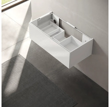 Meuble sous-lavabo blanc mural avec espace de rangement ouvert